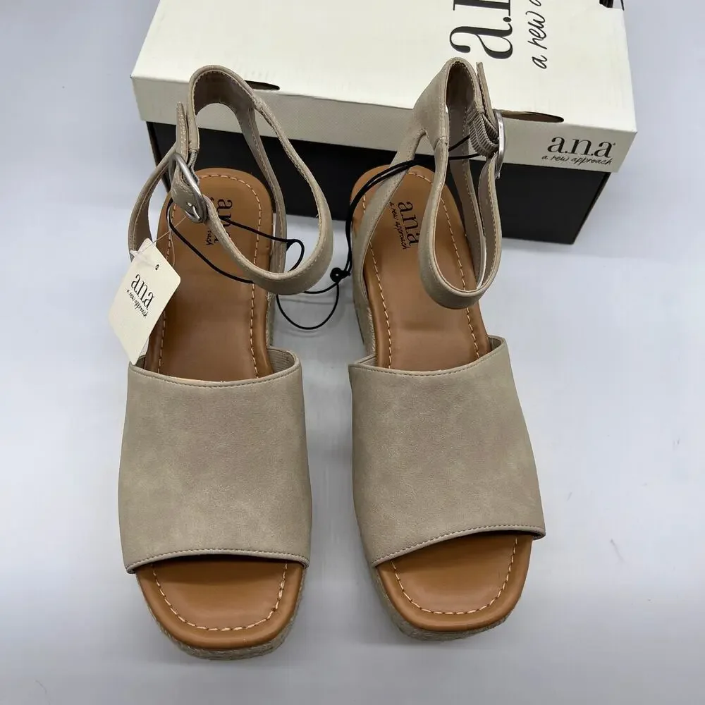 a.n.a Laskie Women Shoes Ankle Buckle Strap Sandals Brown Stone Size 9.5M
